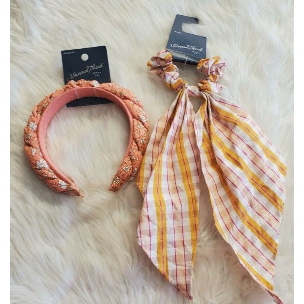 2 pc Floral Braided Headband & Twister Ribbon Hair Scrunchie - Universal Thread